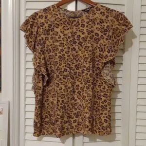 Leopard Print Ruffle Sleeve Top